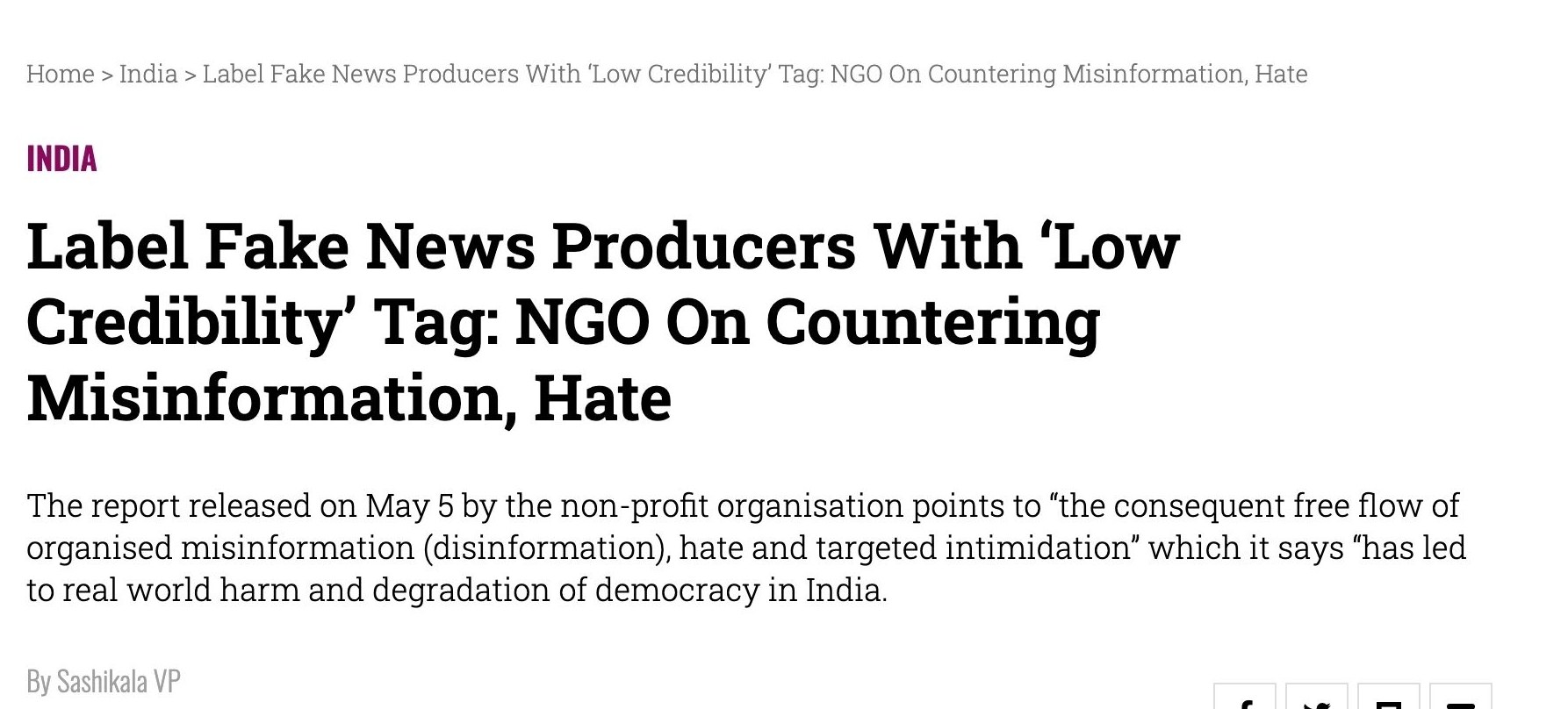 India Ahead: Label Fake News Producers With 'Low Credibility' Tag: NGO On Countering Misinformation, Hate