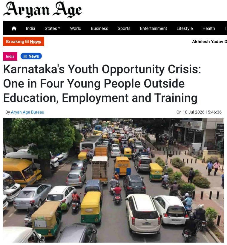 Aryan Age: Karnataka's Youth Opportunity Crisis: One in Four Young People Outside Education, Employment and Training
