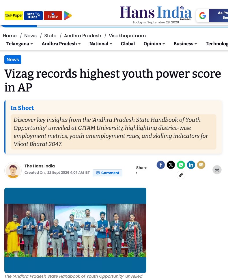 The Hans India: Vizag records highest youth power score in AP