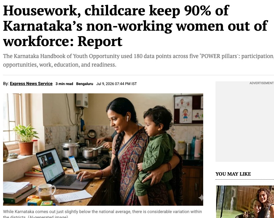 The Indian Express: Housework, childcare keep 90% of Karnataka’s non-working women out of workforce: Report